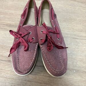 Sperry Burgundy Canvas Boat Shoes with Tan Trim
